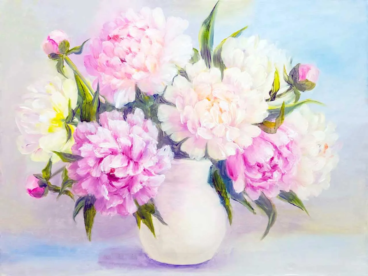 Фотообои в интерьере пионы в белой вазе  9-107 фото