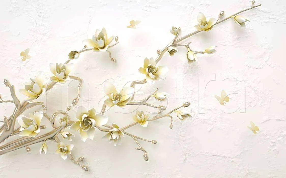 Фотообои в интерьере 3д магнолия ветка  15-033 фото