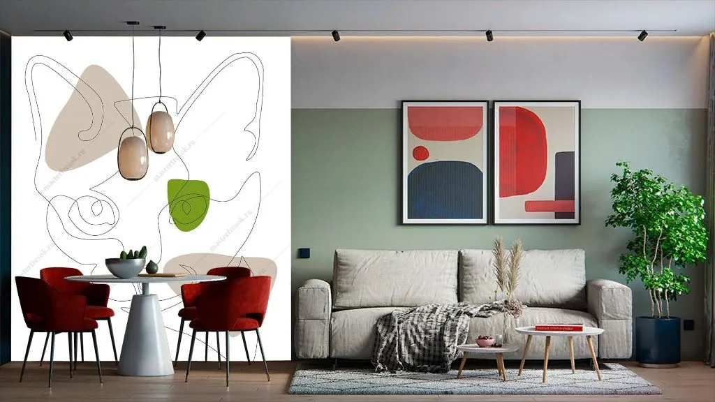 Фотообои в интерьере графика. кот  12-1485 фото