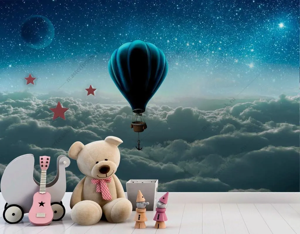 Фотообои в интерьере воздушный шар в ночном небе  14-519 фото