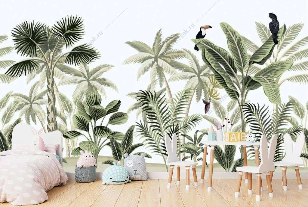 Фотообои в интерьере яркие тропики  12-650 фото