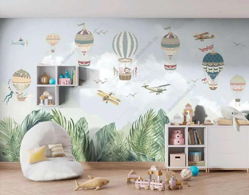 Фотообои в интерьере воздушные шары над тропиками  14-653 фото