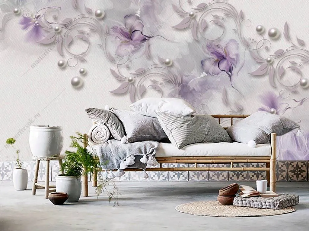 Фотообои в интерьере сиреневые цветы  10-851 фото