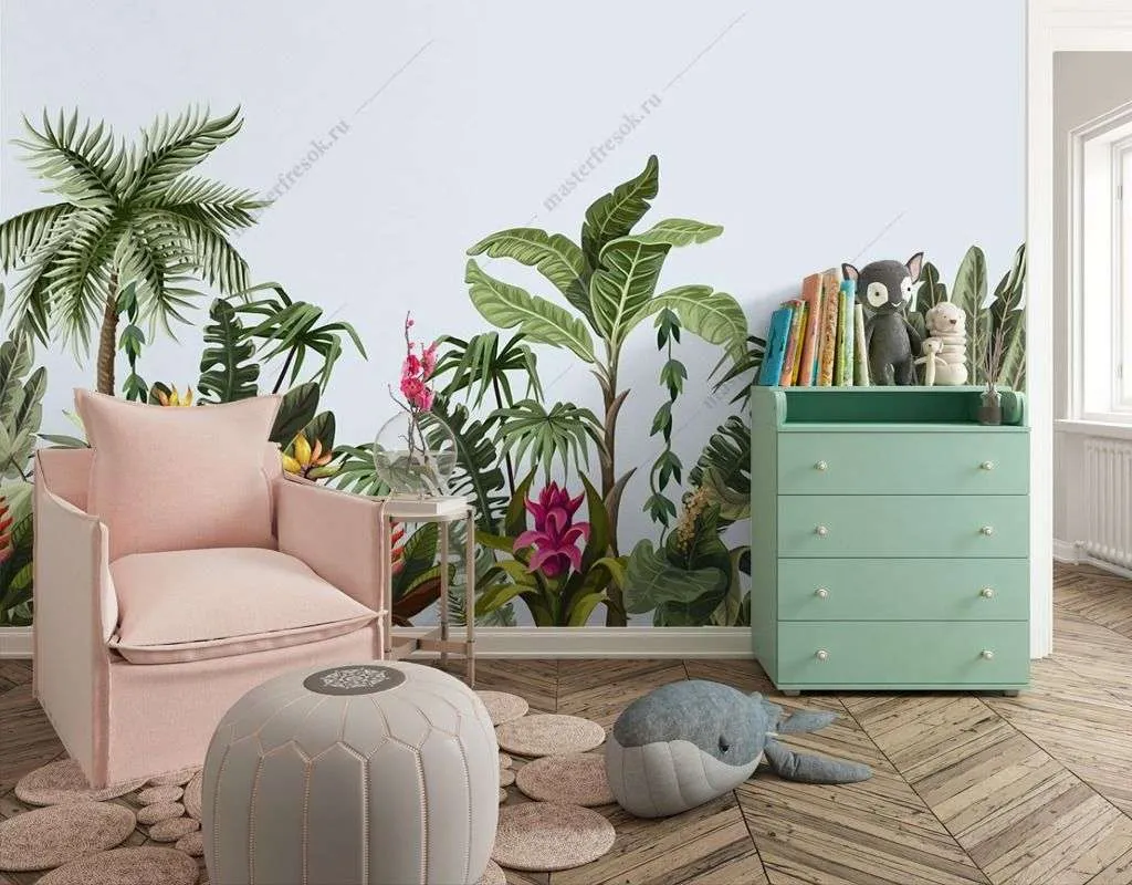 Фотообои в интерьере цветы в тропиках  12-1394 фото