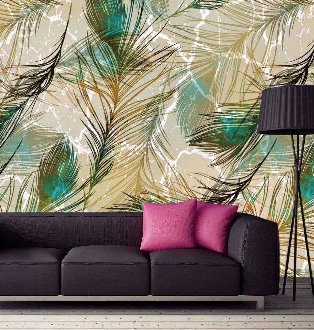 Фотообои в интерьере перья павлина  14-135 фото