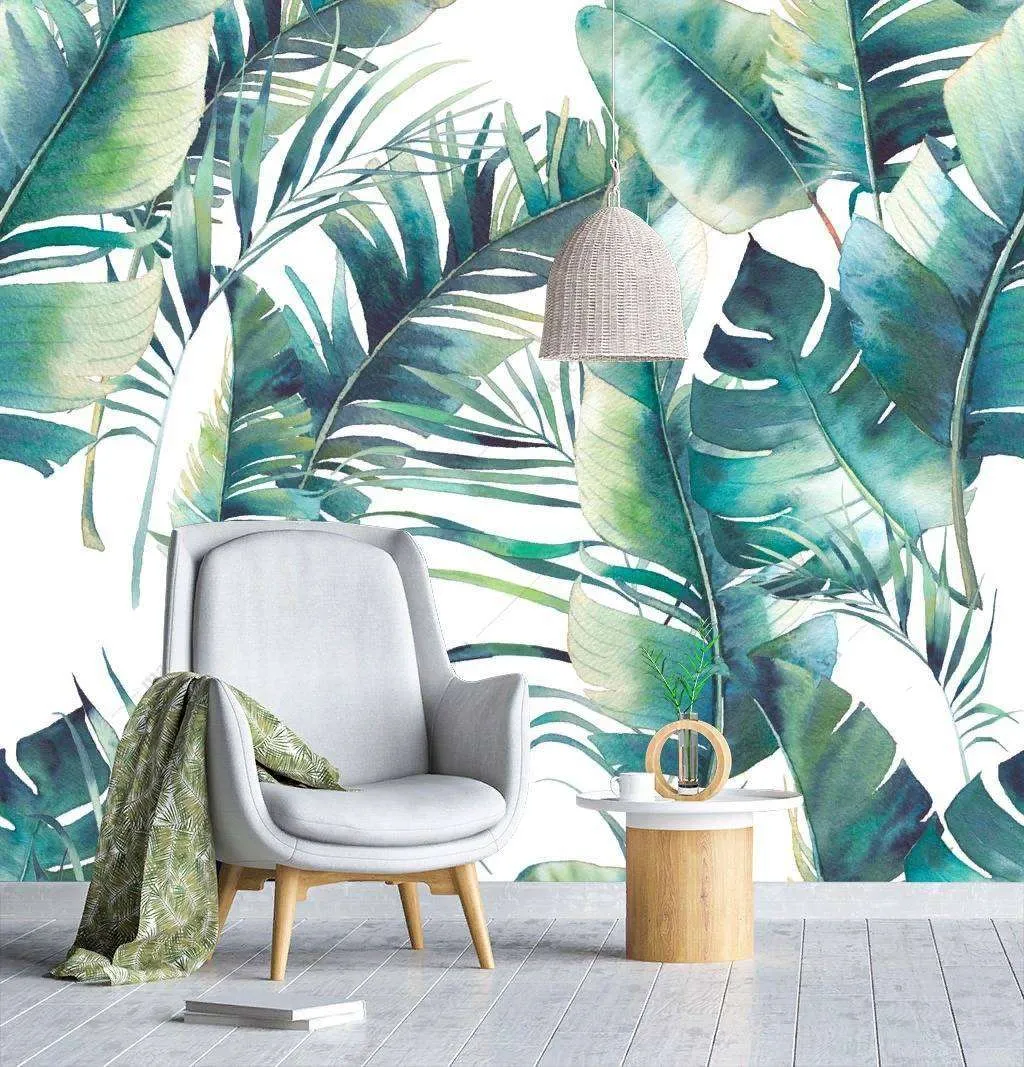 Фотообои в интерьере листья тропиков  9-1207 фото
