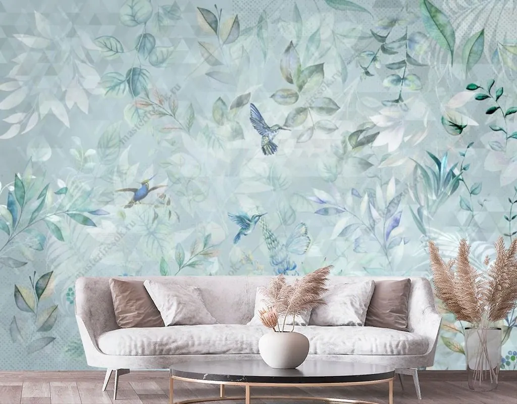 Фотообои Птички райские на голубом фоне  13-584