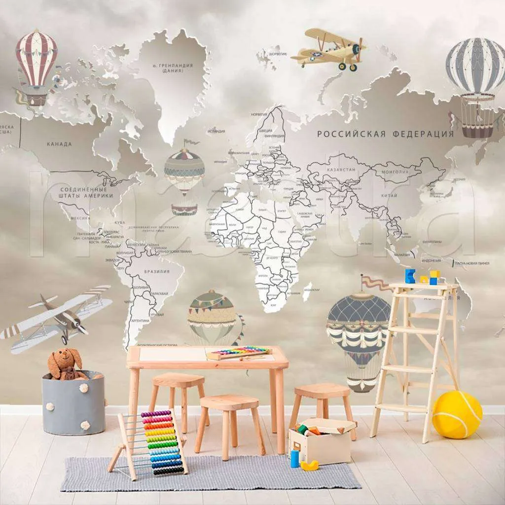 Фотообои Карта детская с воздушными шарами  7-742