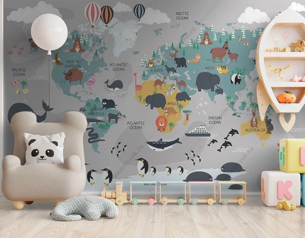 Фотообои Карта с морскими животными  14-558