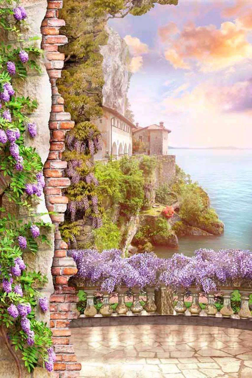 Фотообои в интерьере вид с балкона на скалы  6-013 фото