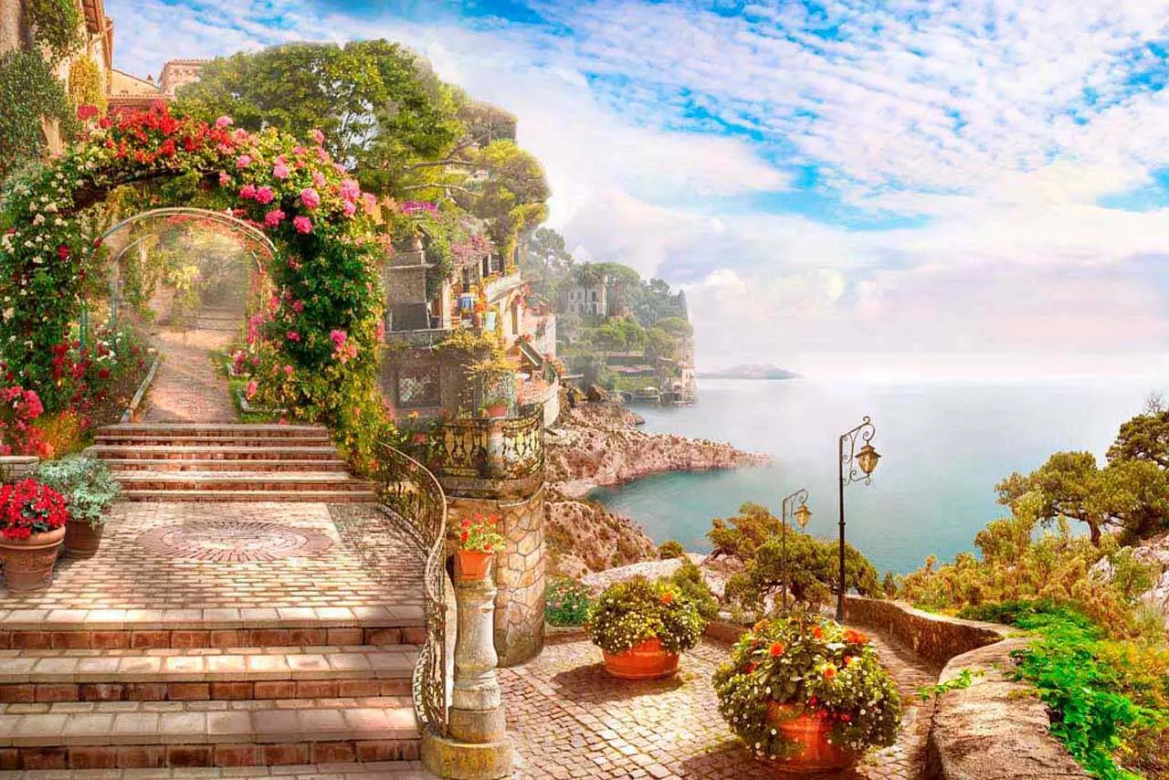 Фотообои в интерьере цветущая набережная  6-137 фото