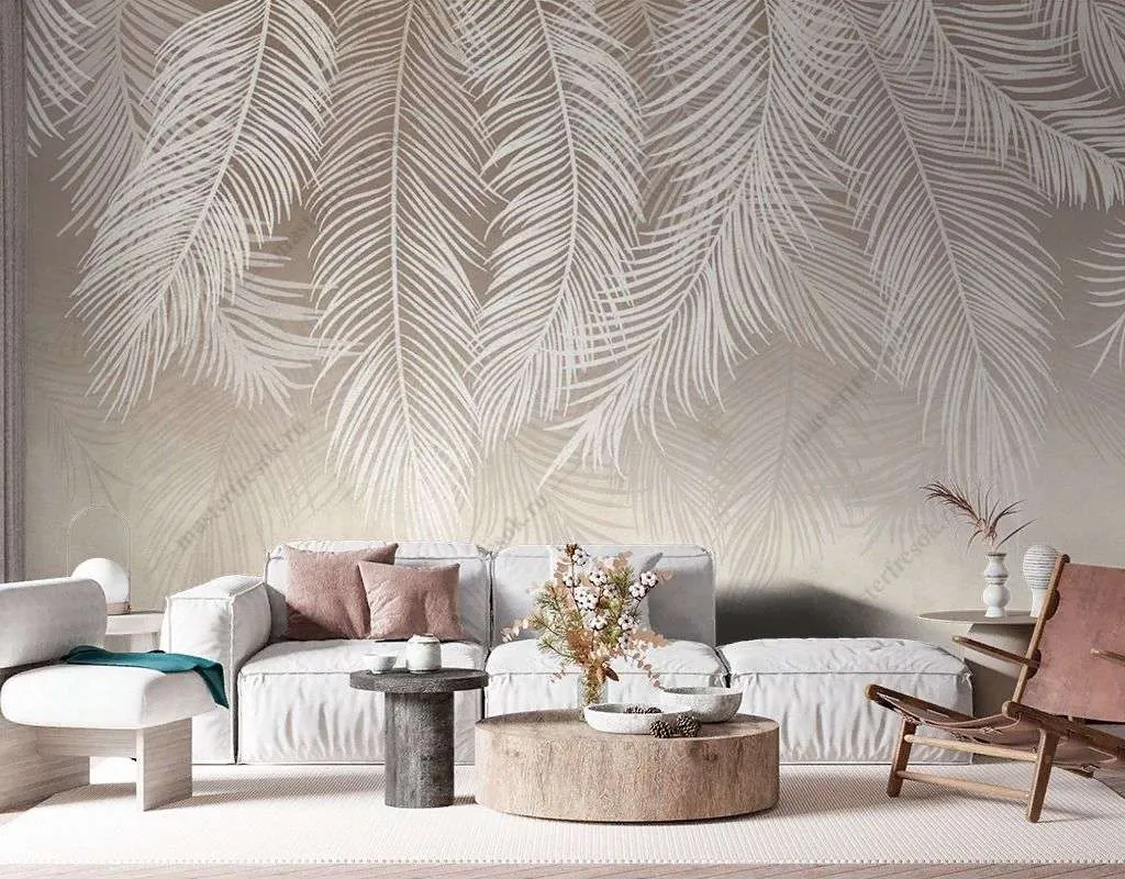 Фотообои в интерьере ветви на бежевом фоне  9-1729 фото