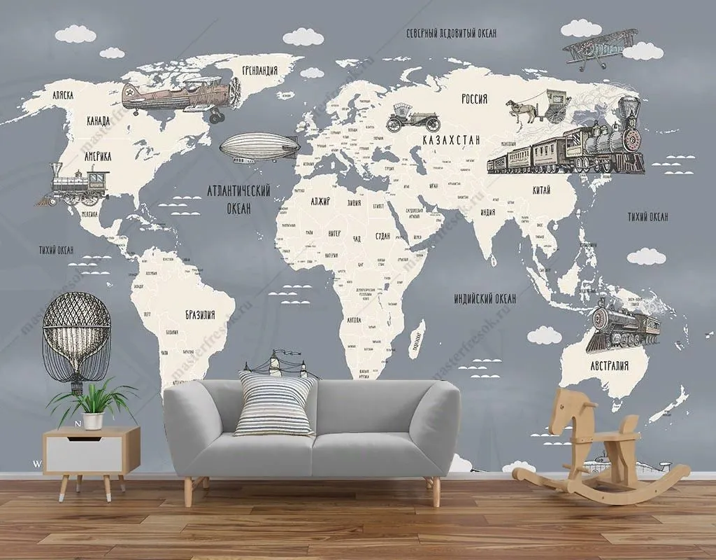Фотообои Карта мира с военной техникой  12-1468