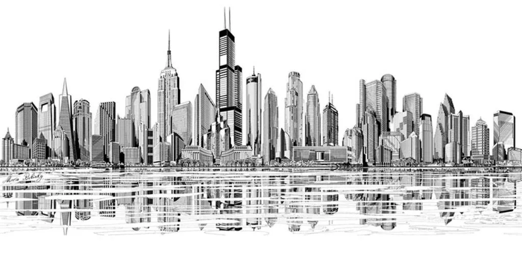 Фотообои в интерьере отражение города  15-748 фото