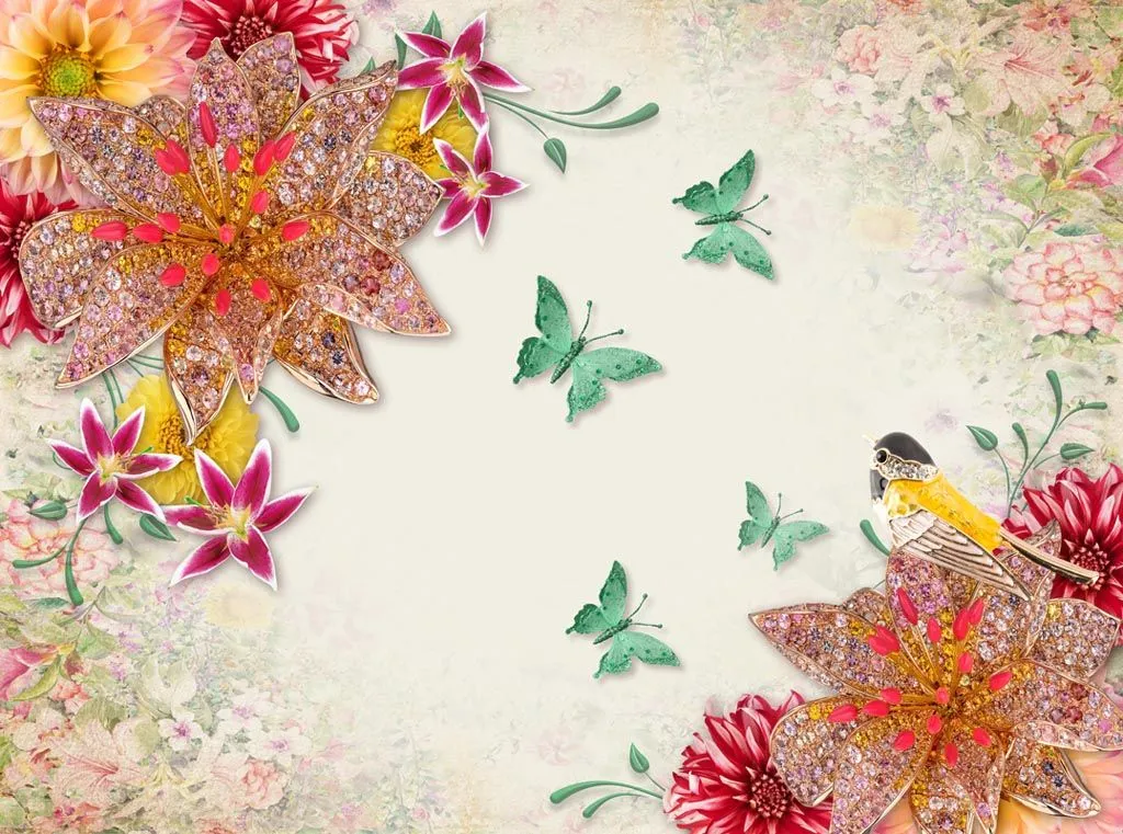 Фотообои в интерьере бабочки на цветах  10-724 фото