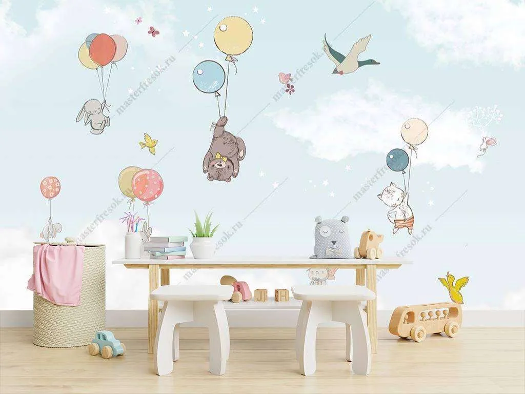 Фотообои в интерьере летающие шарики  14-054 фото