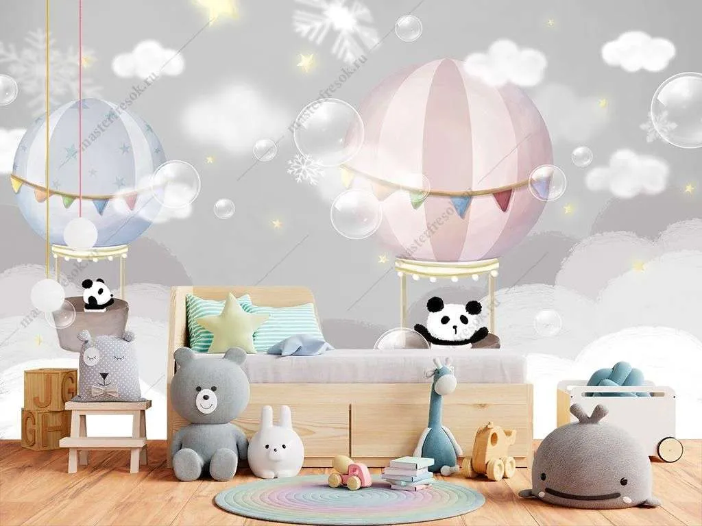 Фотообои в интерьере панда на воздушном шаре  14-320 фото