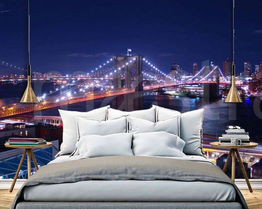 Фотообои в интерьере ночной бруклинский мост в синеве  9-848 фото