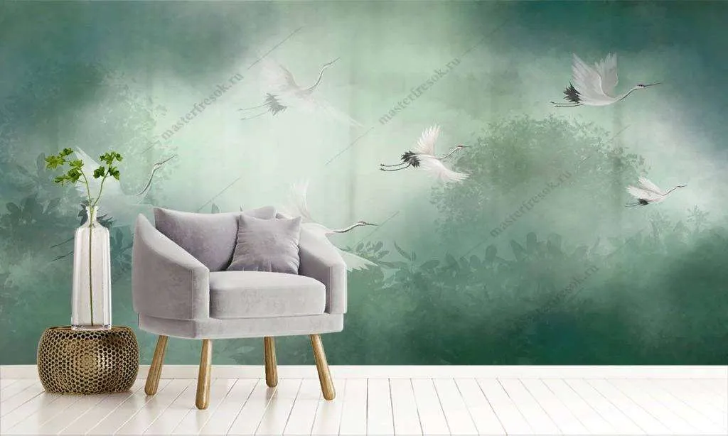Фотообои в интерьере журавли в полете  10-759 фото