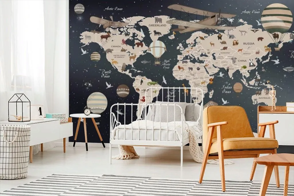 Фотообои в интерьере карта мира со странами  12-1362 фото