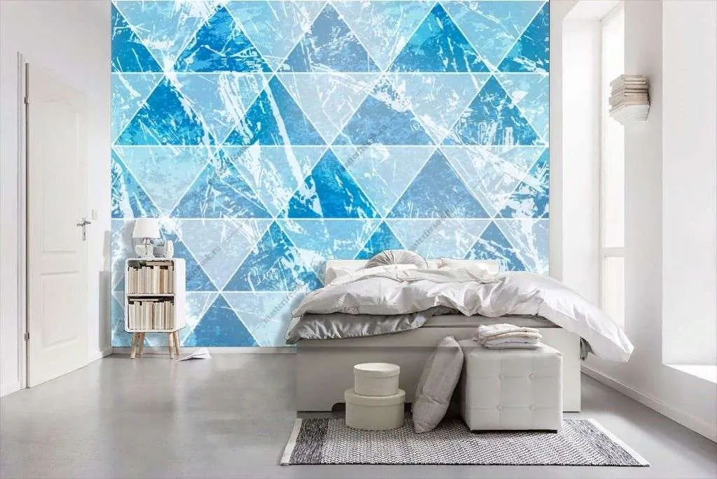 Фотообои в интерьере голубая геометрия  10-955 фото
