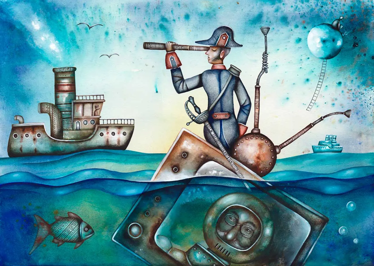 Фотообои в интерьере моряк в море  9-253 фото