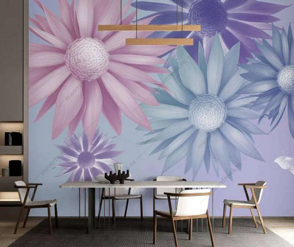 Фотообои в интерьере розовые ромашки  16-122 фото
