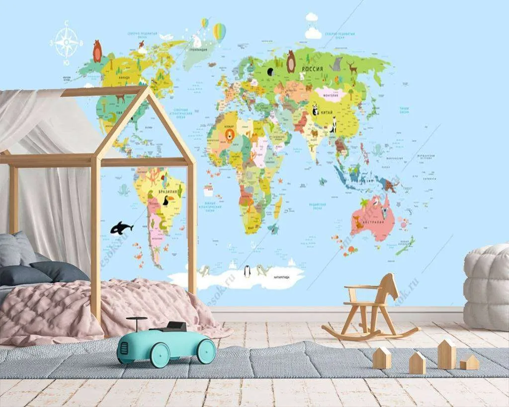 Фотообои в интерьере карта для детской  12-980 фото