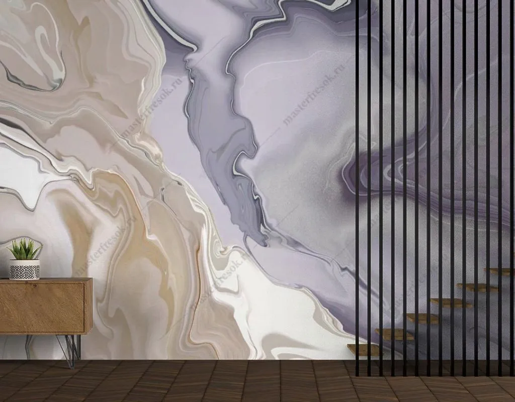 Фотообои в интерьере флюид арт фиолетовый с золотом  13-595 фото