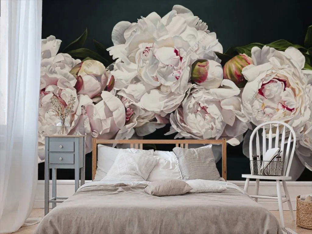 Фотообои в интерьере пионы  16-104 фото