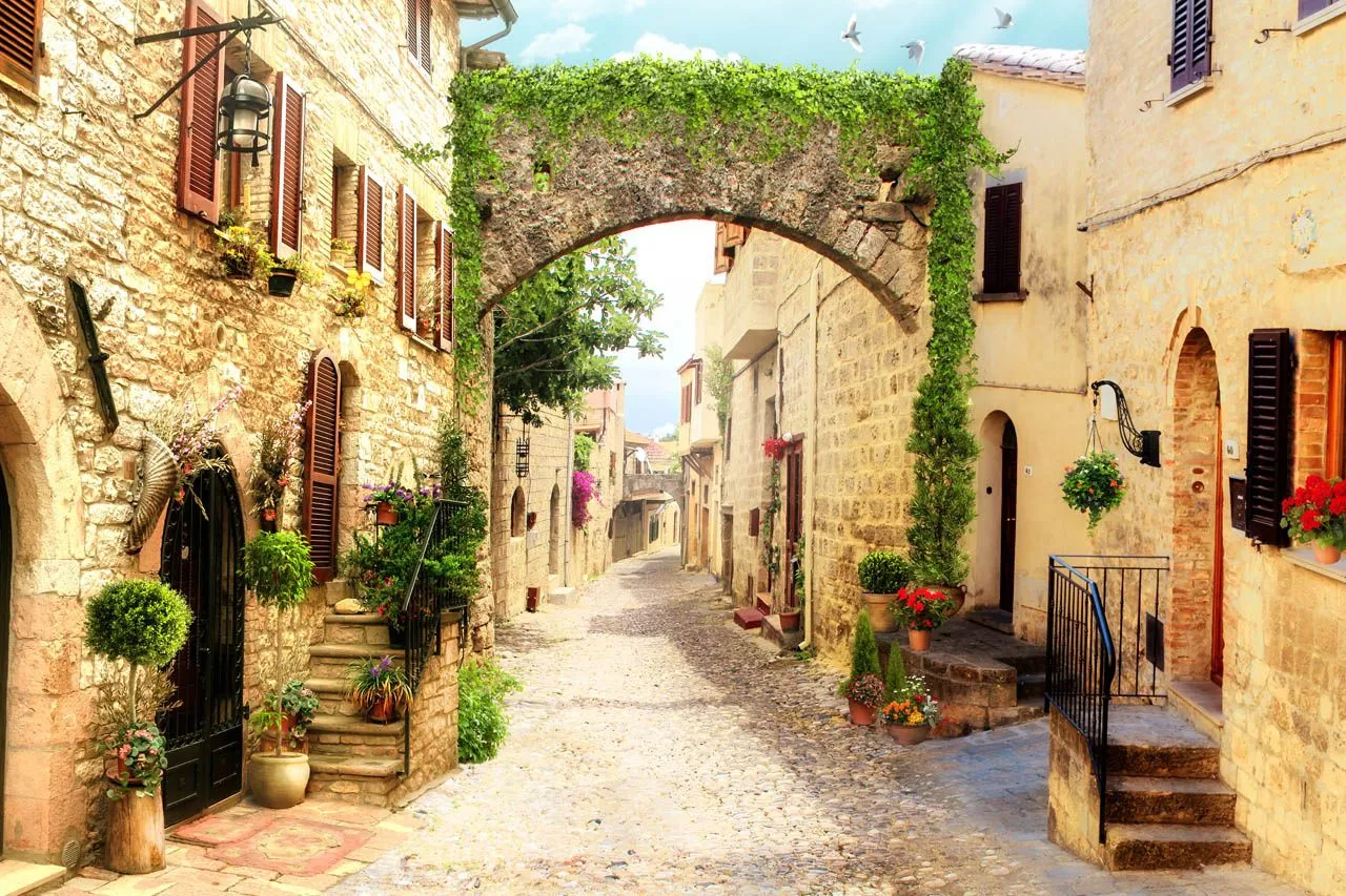 Фотообои в интерьере арка на улице в средневековом стиле  19-0185 фото