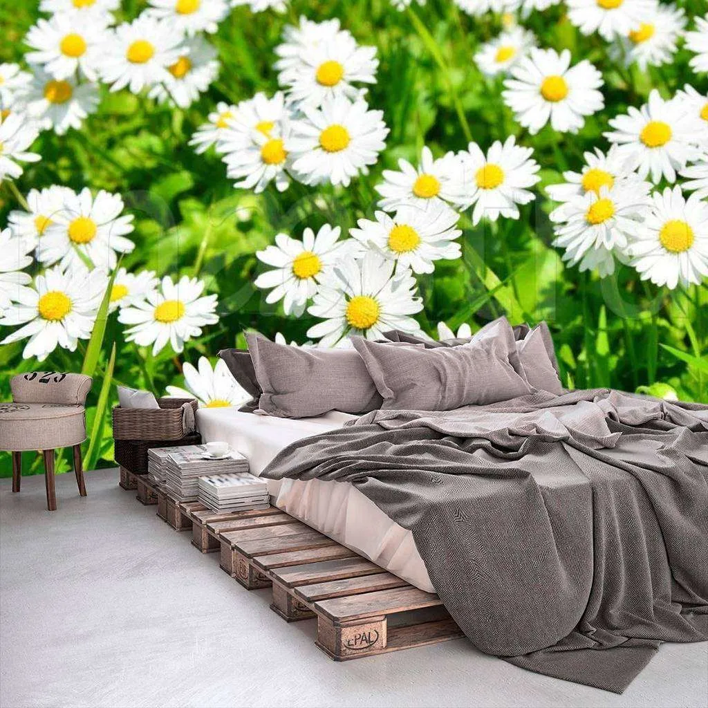 Фотообои в интерьере пышные ромашки  10-344 фото