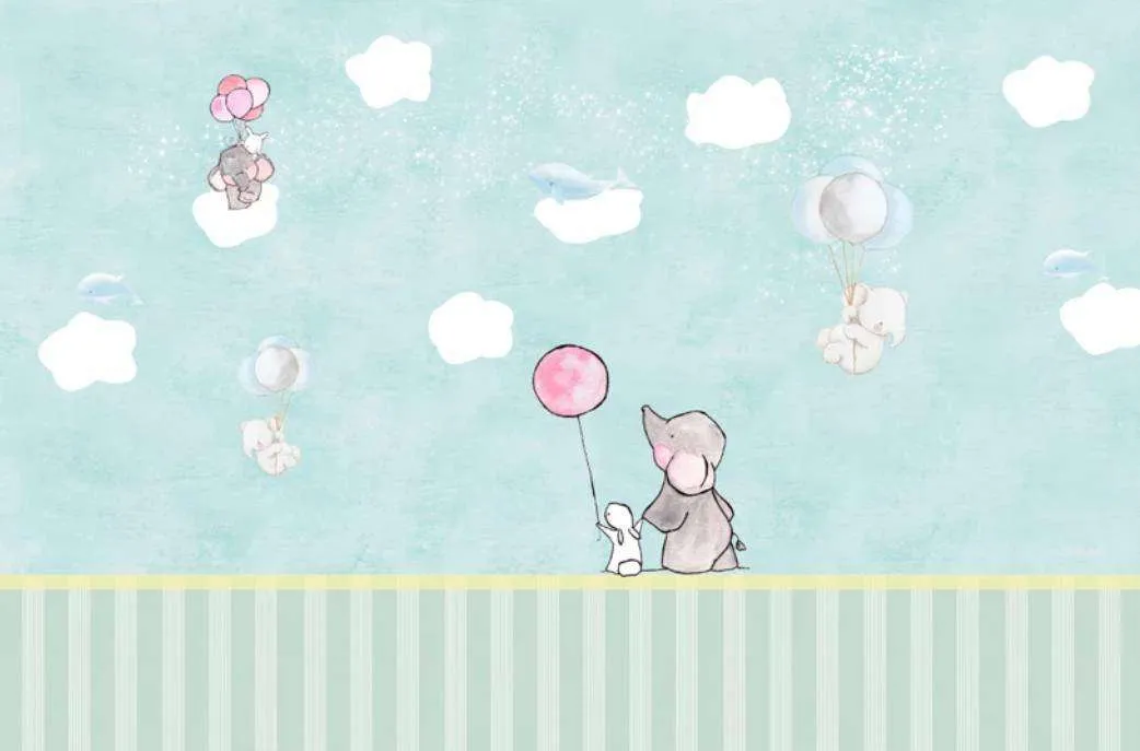 Фотообои в интерьере воздушные шарики и три слоника  15-296 фото