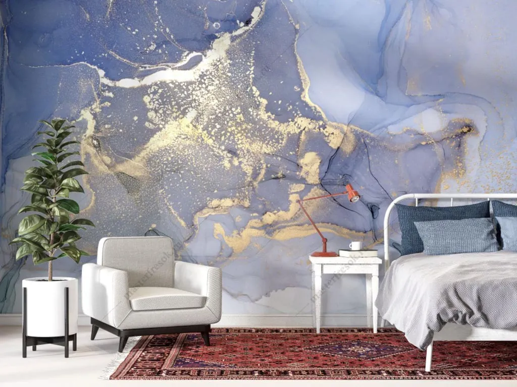 Фотообои в интерьере ярко-синий флюид арт  9-1617 фото