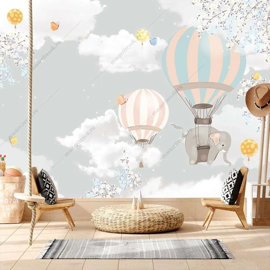 Фотообои в интерьере слоник на воздушном шаре  12-1450 фото