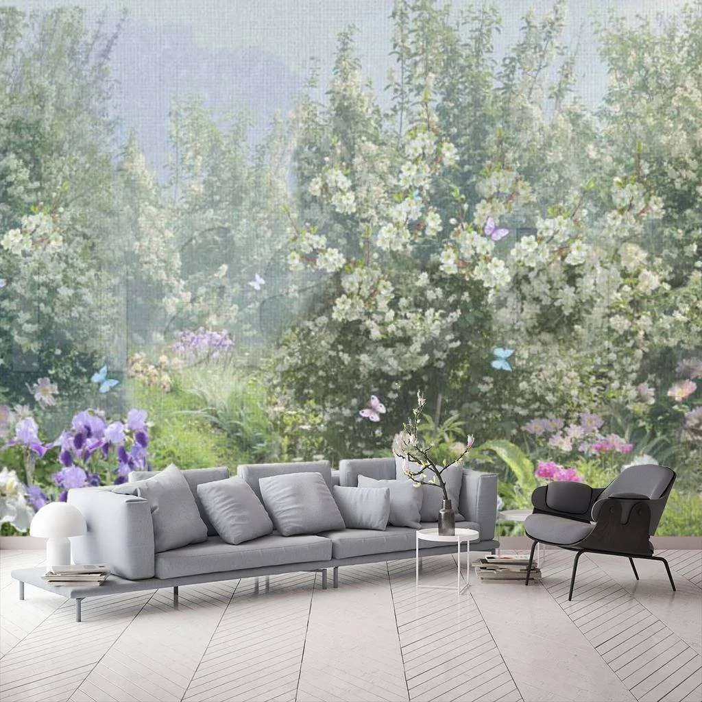 Фотообои в интерьере сад с цветущей яблоней 3  7-564 фото