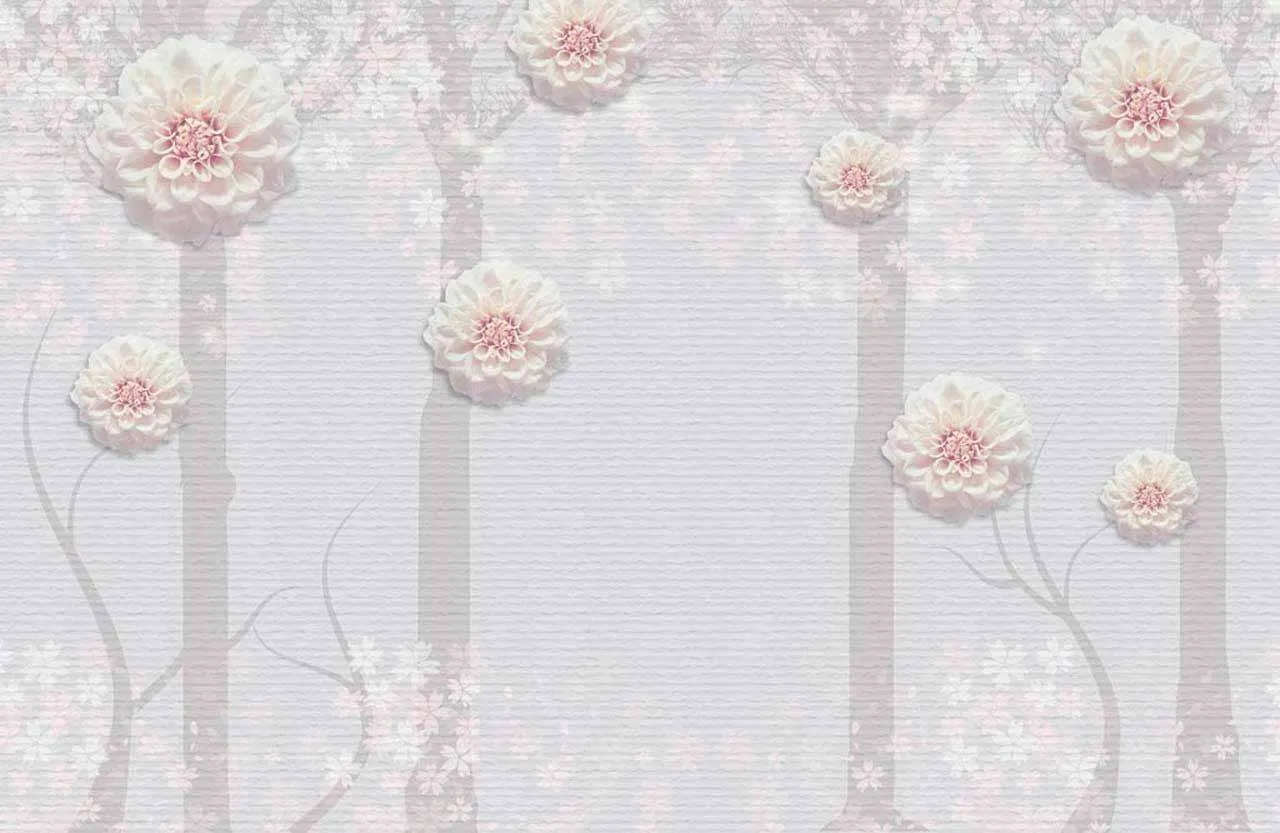 Фотообои в интерьере стереоскопические деревья с нежными цветами  7-488 фото