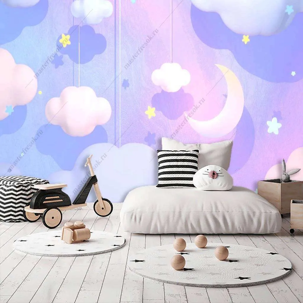 Фотообои в интерьере фон с облаками  12-1167 фото