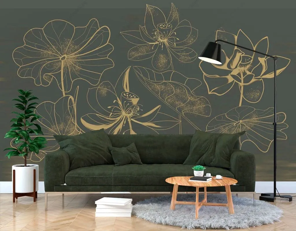 Фотообои в интерьере лотос золотой  13-533 фото