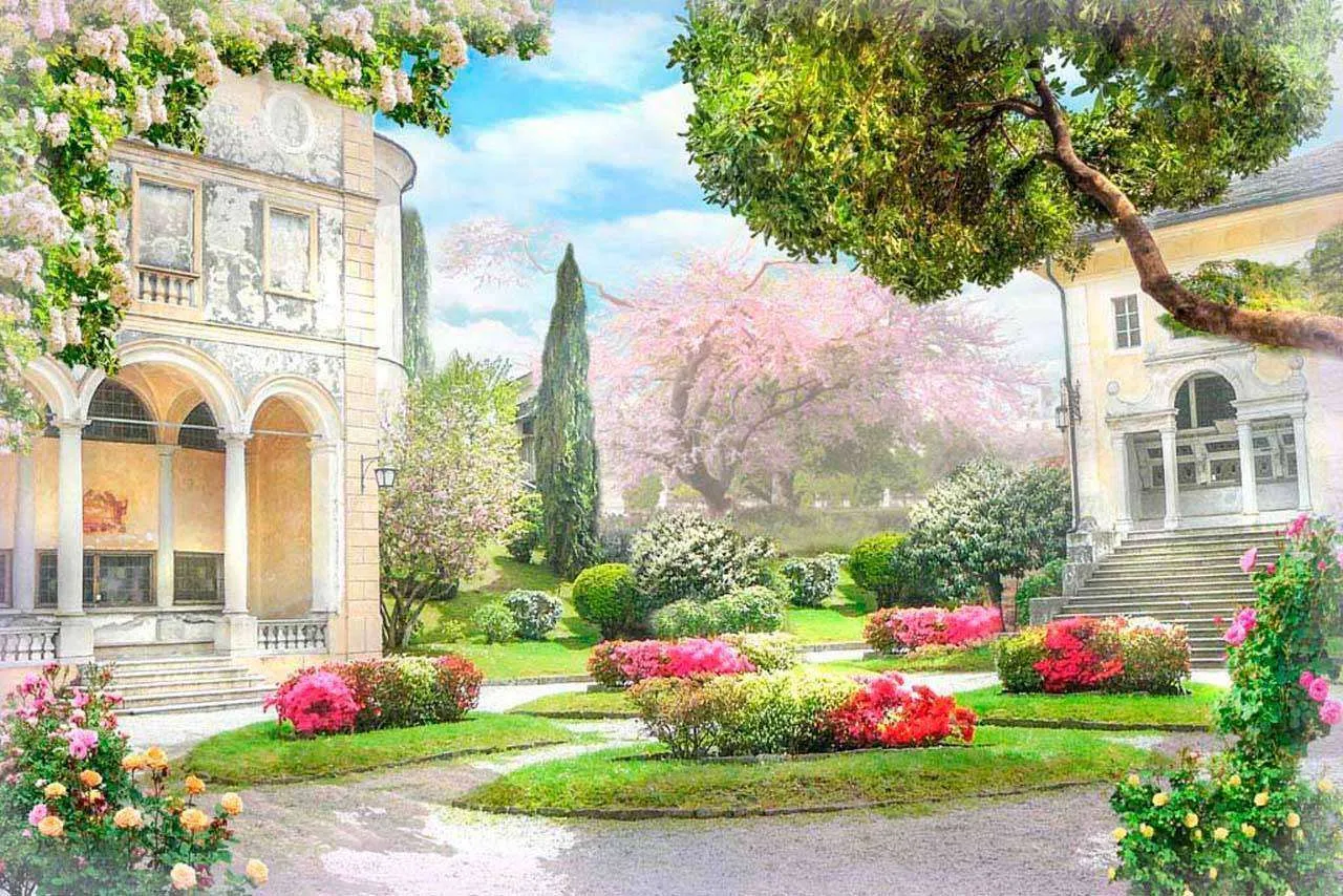 Фотообои в интерьере старинная усадьба с цветами  6-031 фото