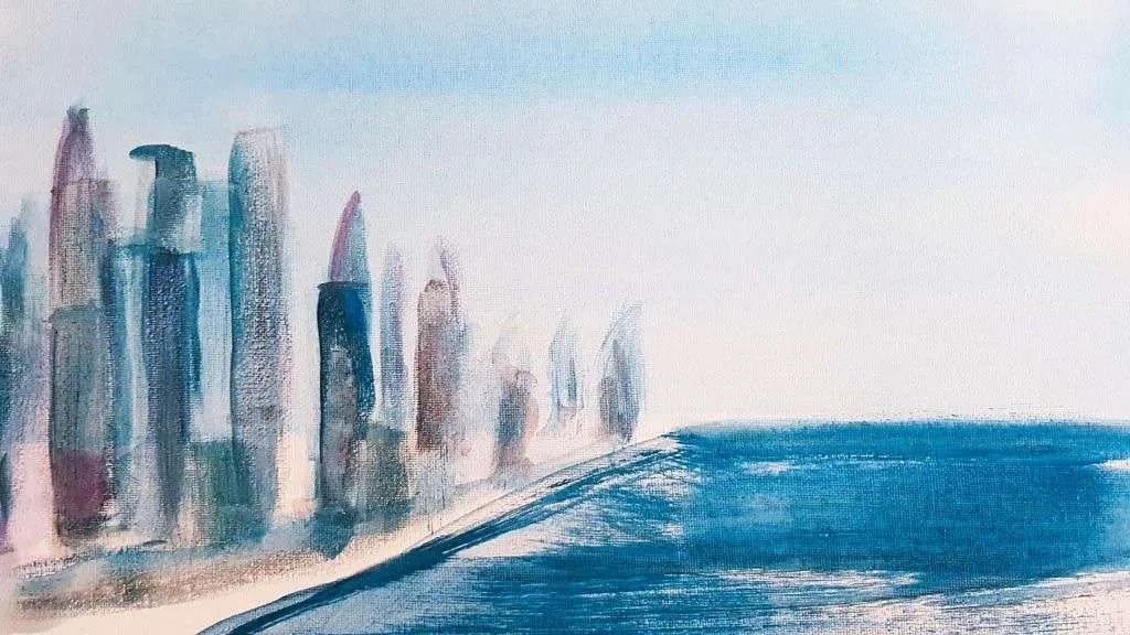 Фотообои в интерьере голубой город на берегу  9-1330 фото