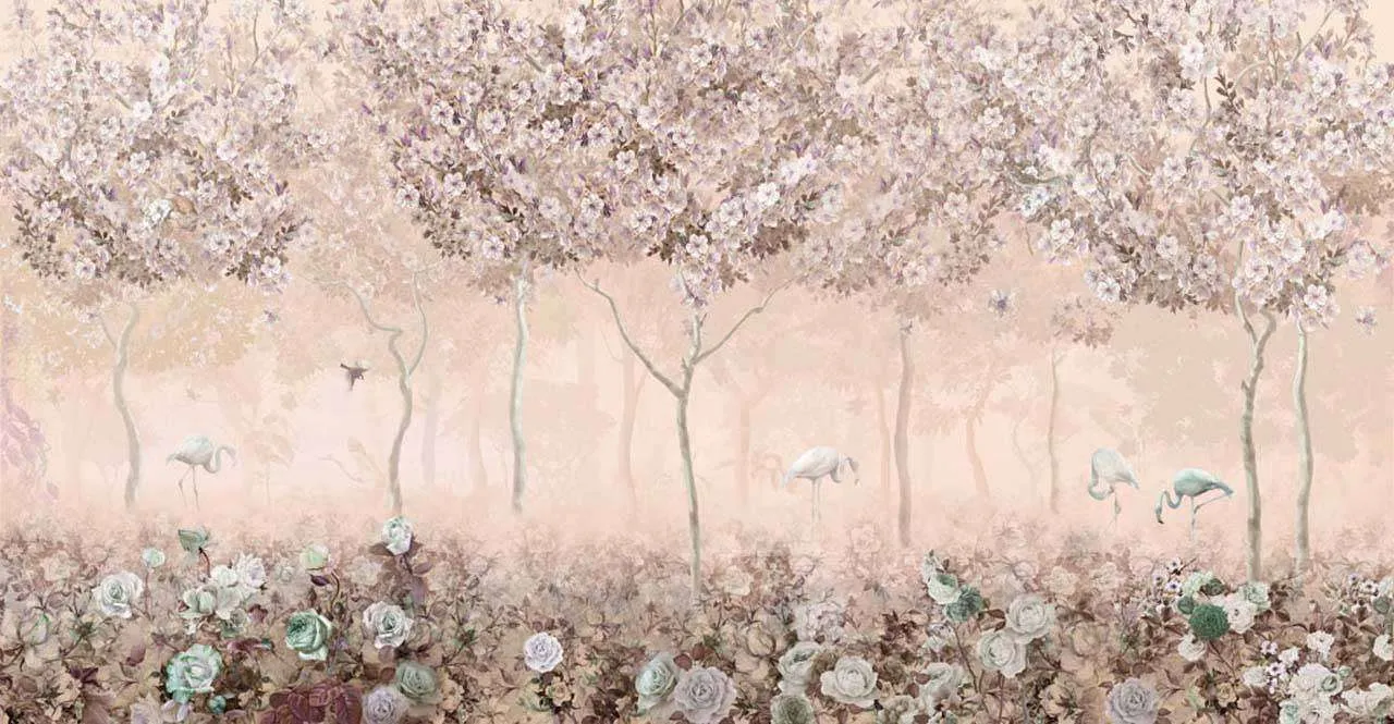 Фотообои в интерьере фламинго в сказочном лесу  13-125 фото