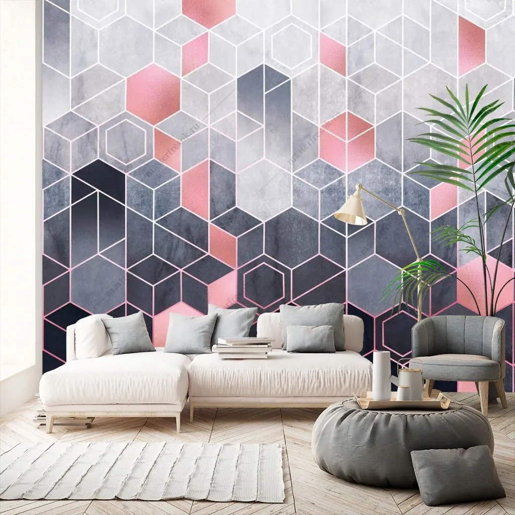 Фотообои в интерьере розовые соты  9-1347 фото