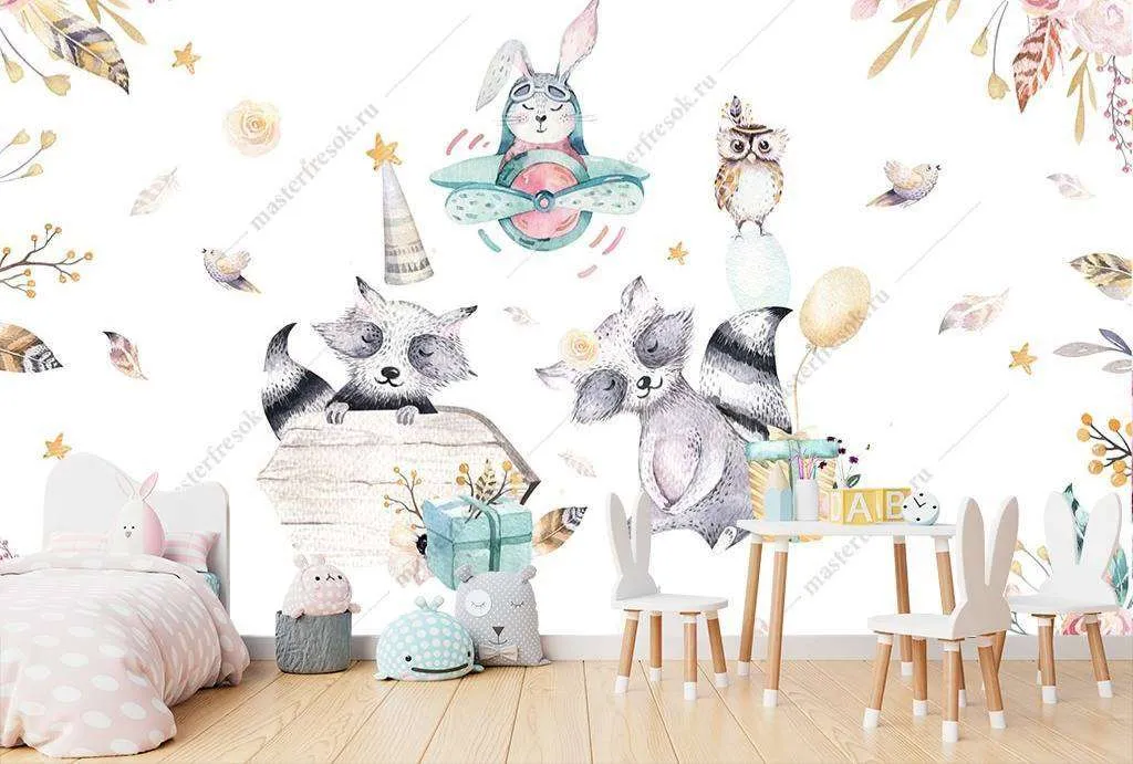Фотообои в интерьере милые животные в детскую  14-067 фото