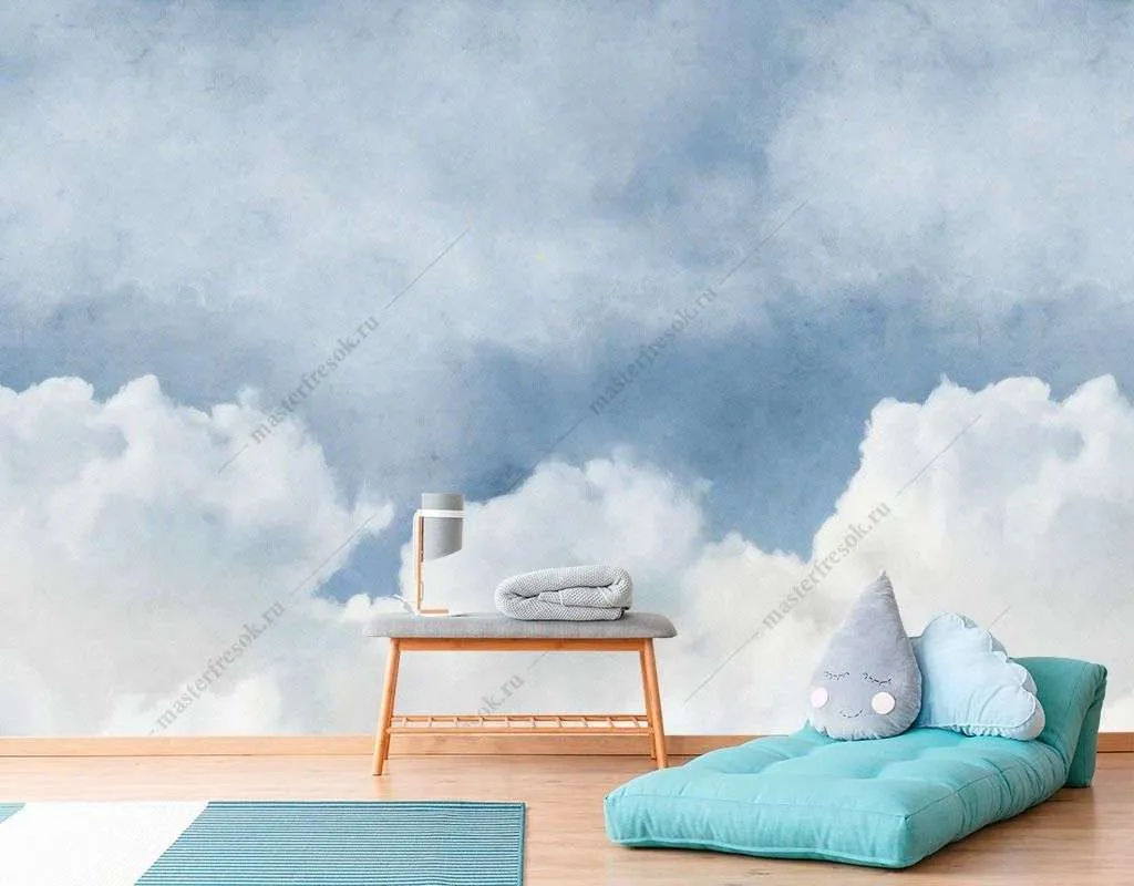 Фотообои в интерьере белоснежные облака  9-1604 фото