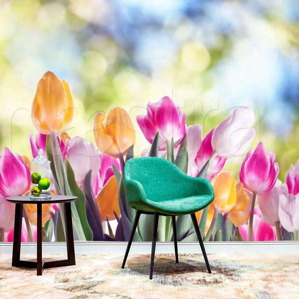 Фотообои Желтые и розовые тюльпаны  4-052