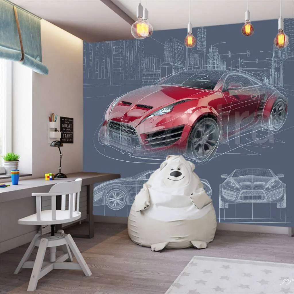 Фотообои в интерьере красная машина  12-574 фото