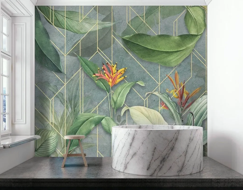 Фотообои в интерьере тропики в геометрии  9-1646 фото