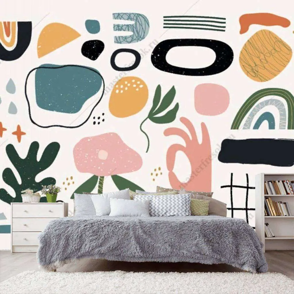 Фотообои в интерьере абстракция с цветами  9-1124 фото