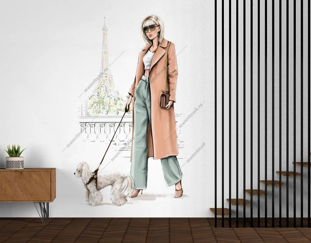 Фотообои Стильная девушка с собачкой  12-1377